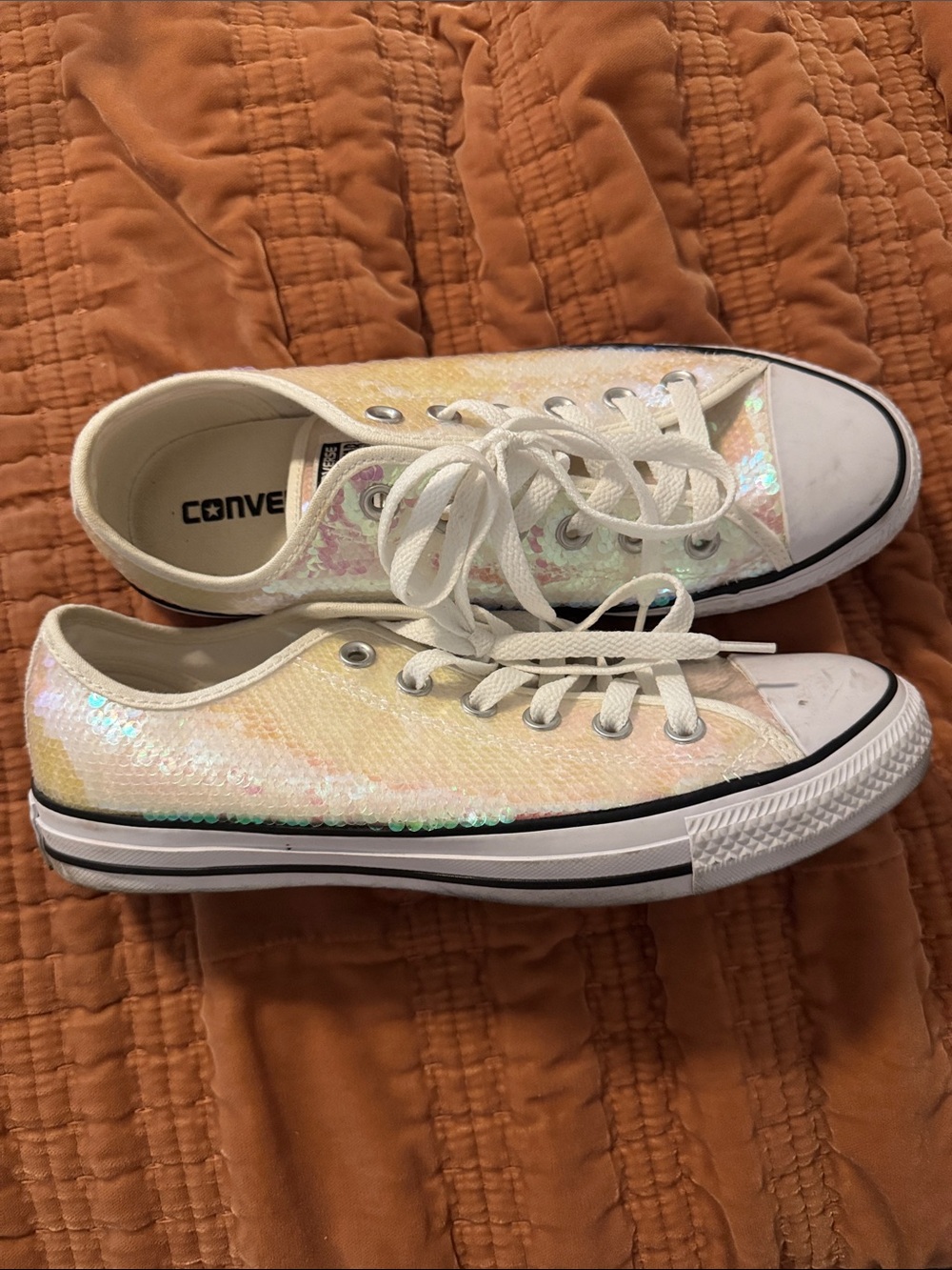 Converse Women’s Iridescent Sequin Low Top Sneakers - Pearl/Peach